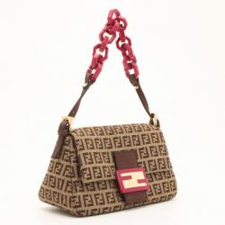 Pre Owned Fendi Zucchino Mini Mama Bag with Pink Trim