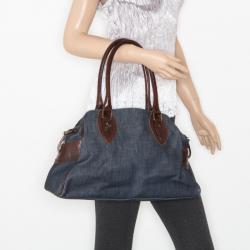 Pre Owned Fendi Denim & Brown Leather Bag Du Jour