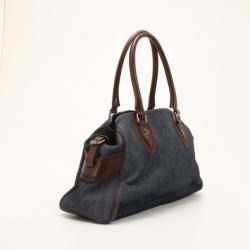 Pre Owned Fendi Denim & Brown Leather Bag Du Jour