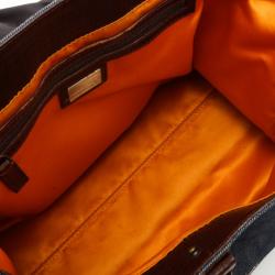 Pre Owned Fendi Denim & Brown Leather Bag Du Jour
