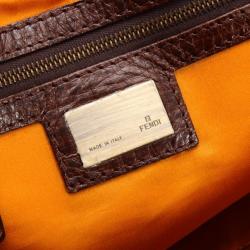 Pre Owned Fendi Denim & Brown Leather Bag Du Jour