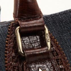 Pre Owned Fendi Denim & Brown Leather Bag Du Jour