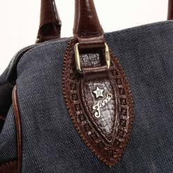 Pre Owned Fendi Denim & Brown Leather Bag Du Jour