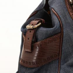 Pre Owned Fendi Denim & Brown Leather Bag Du Jour