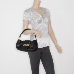 Pre Owned Fendi Black Leather Logo Pochette Bag 