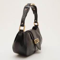 Pre Owned Fendi Black Leather Logo Pochette Bag 