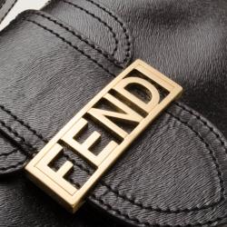 Pre Owned Fendi Black Leather Logo Pochette Bag 