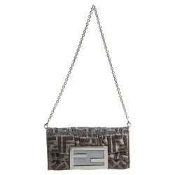Pre Owned Fendi Silver Shimmery Fabric Mia Pochette Bag 