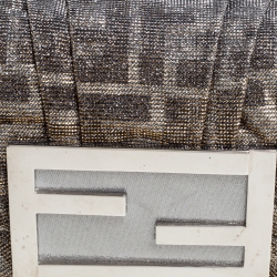 Pre Owned Fendi Silver Shimmery Fabric Mia Pochette Bag 