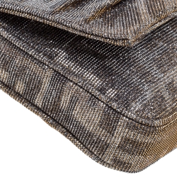 Pre Owned Fendi Silver Shimmery Fabric Mia Pochette Bag 