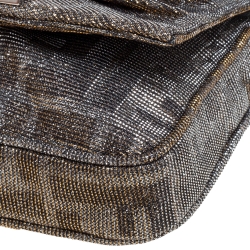 Pre Owned Fendi Silver Shimmery Fabric Mia Pochette Bag 