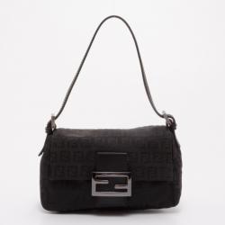 Pre Owned Fendi Black Zucchino Mini Baguette Bag