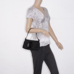 Pre Owned Fendi Black Zucchino Mini Baguette Bag