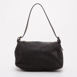 Pre Owned Fendi Black Zucchino Mini Baguette Bag