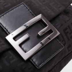Pre Owned Fendi Black Zucchino Mini Baguette Bag
