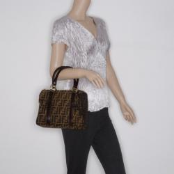 Pre Owned Fendi Jacquard Zucca Boston Bag 