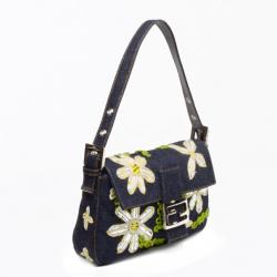 Fendi Daisy Embroidered Denim Baguette 