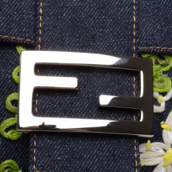 Fendi Daisy Embroidered Denim Baguette 