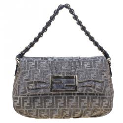Pre Owned Fendi Metallic Silver and Gold Canvas Glitter Zucca Mia Flap Bag