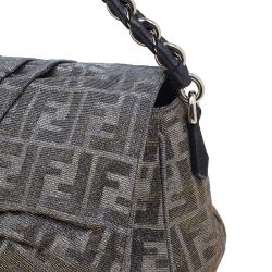 Pre Owned Fendi Metallic Silver and Gold Canvas Glitter Zucca Mia Flap Bag
