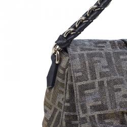 Pre Owned Fendi Metallic Silver and Gold Canvas Glitter Zucca Mia Flap Bag