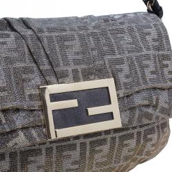 Pre Owned Fendi Metallic Silver and Gold Canvas Glitter Zucca Mia Flap Bag