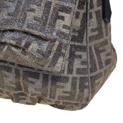 Pre Owned Fendi Metallic Silver and Gold Canvas Glitter Zucca Mia Flap Bag