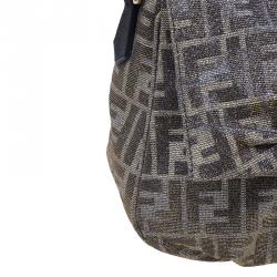 Pre Owned Fendi Metallic Silver and Gold Canvas Glitter Zucca Mia Flap Bag