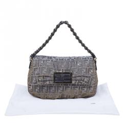 Pre Owned Fendi Metallic Silver and Gold Canvas Glitter Zucca Mia Flap Bag