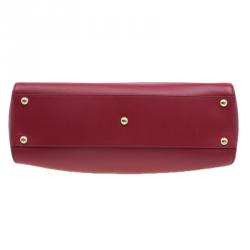 Pre Owned Fendi Red Calfskin Medium Peekaboo Tote