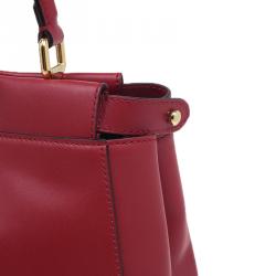 Pre Owned Fendi Red Calfskin Medium Peekaboo Tote