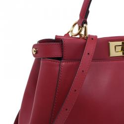 Pre Owned Fendi Red Calfskin Medium Peekaboo Tote