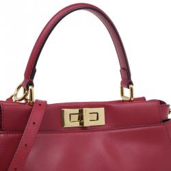Pre Owned Fendi Red Calfskin Medium Peekaboo Tote