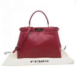 Pre Owned Fendi Red Calfskin Medium Peekaboo Tote
