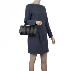 Pre Owned Fendi Black Pequin Tote Boston Bag