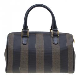 Pre Owned Fendi Black Pequin Tote Boston Bag