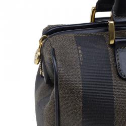 Pre Owned Fendi Black Pequin Tote Boston Bag