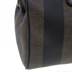 Pre Owned Fendi Black Pequin Tote Boston Bag