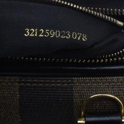 Pre Owned Fendi Black Pequin Tote Boston Bag