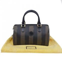 Pre Owned Fendi Black Pequin Tote Boston Bag