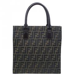 Pre Owned Fendi Brown Zucca Tote Flat Bag
