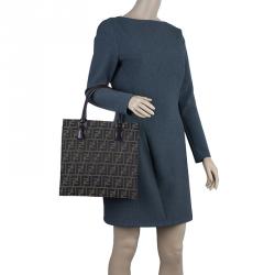 Pre Owned Fendi Brown Zucca Tote Flat Bag