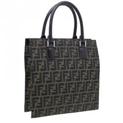 Pre Owned Fendi Brown Zucca Tote Flat Bag