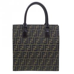 Pre Owned Fendi Brown Zucca Tote Flat Bag