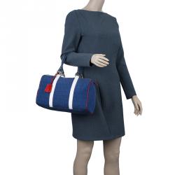 Pre Owned Fendi Blue Zucchino Canvas Forever Bauletto Boston Bag