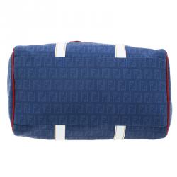 Pre Owned Fendi Blue Zucchino Canvas Forever Bauletto Boston Bag