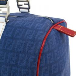 Pre Owned Fendi Blue Zucchino Canvas Forever Bauletto Boston Bag