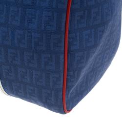 Pre Owned Fendi Blue Zucchino Canvas Forever Bauletto Boston Bag