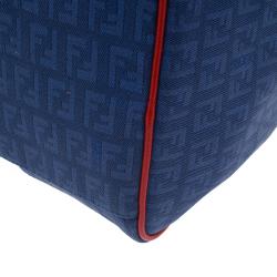 Pre Owned Fendi Blue Zucchino Canvas Forever Bauletto Boston Bag
