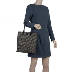 Pre Owned Fendi Brown Canvas and Leather Zucchino Tote Bag